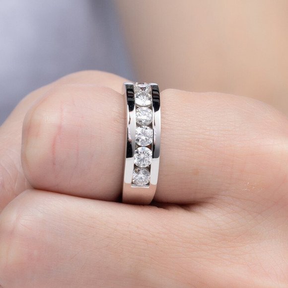 Men's 2-Carat Wedding Band Ring GRA Certified D/VVS1 Moissanite Channel Set